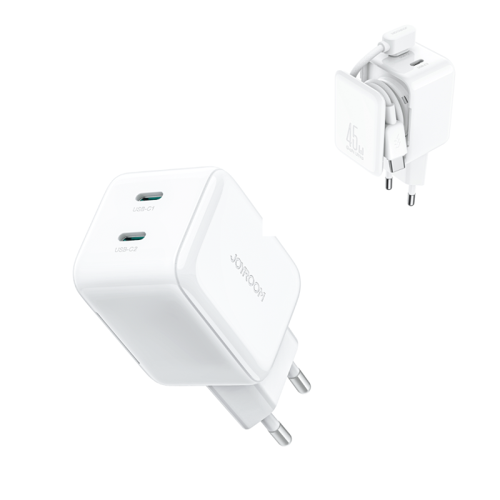 Joyroom JR-TCL05 45W GaN Wall Charger with Cable Organizer - White