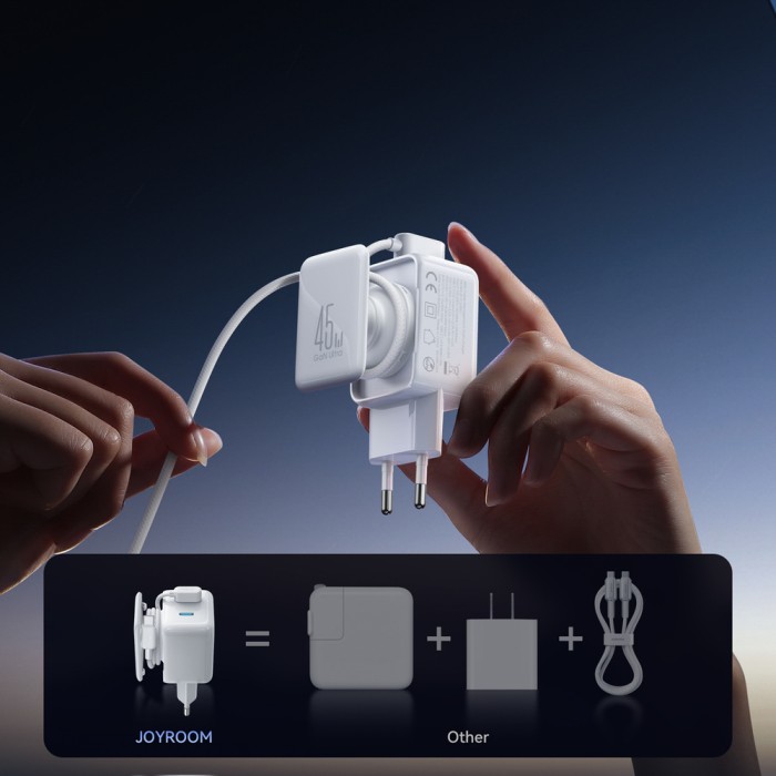 Joyroom JR-TCL05 45W GaN Wall Charger with Cable Organizer - White