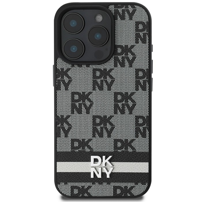 DKNY Checkered Pattern &amp;amp; Printed Stripes Case for iPhone 16 Pro Max - Black