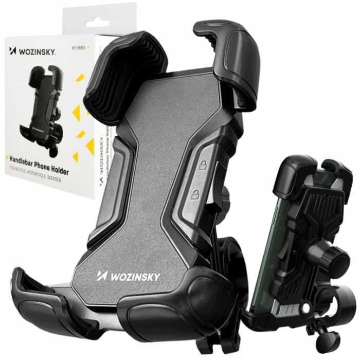 Wozinsky strong phone holder for bicycle, motorcycle, scooter handlebars, black (WBHBK6)