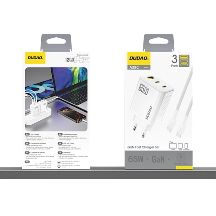 Dudao A29C 65W GaN Wall Charger + USB-C Cable - White