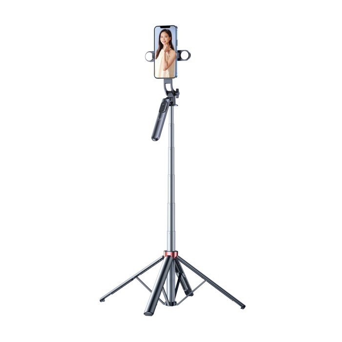 Selfie stick WH181D-Y1S 1.75m aluminum alloy telescopic tripod with dual lamp and phone holder - black