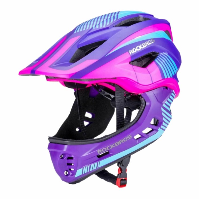 Rockbros TT-32SBPP-M Children&amp;#39;s Bike Helmet with Detachable Chin Size M - Purple-Pink