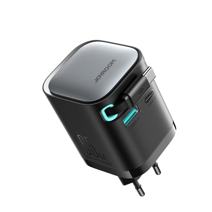 Joyroom JR-TCL02 65W USB-A USB-C GaN charger with built-in USB-C cable - black