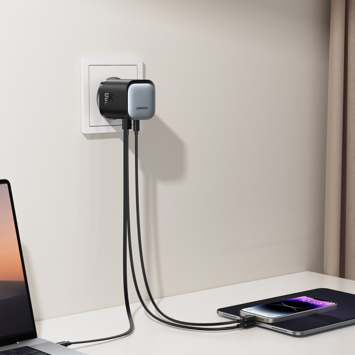 Joyroom JR-TCL02 65W USB-A USB-C GaN charger with built-in USB-C cable - black