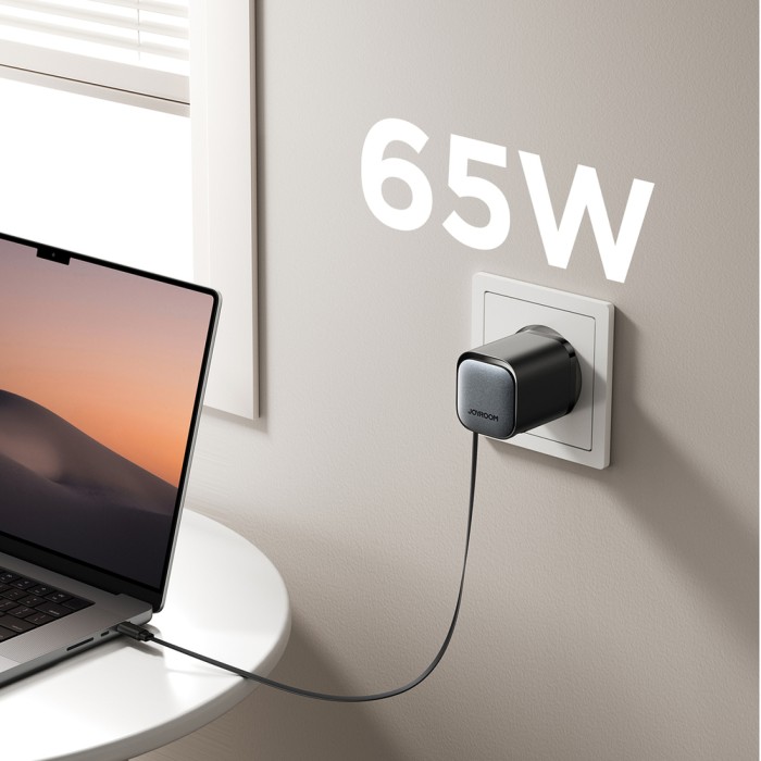 Joyroom JR-TCL02 65W USB-A USB-C GaN charger with built-in USB-C cable - black