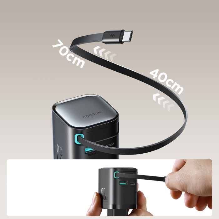 Joyroom JR-TCL02 65W USB-A USB-C GaN charger with built-in USB-C cable - black