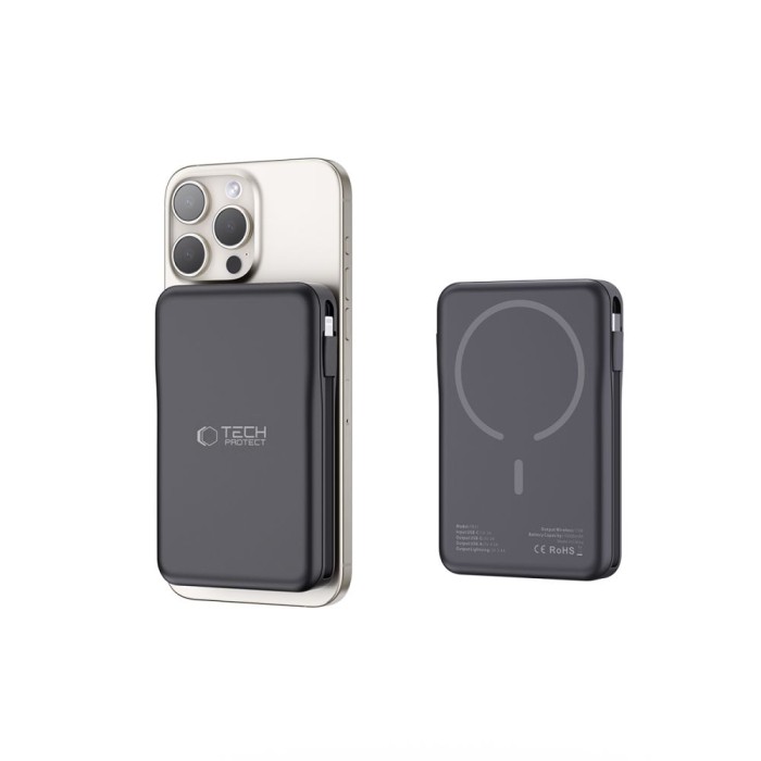 Tech-Protect LifeMag PB31 Power Bank with MagSafe 10000mAh 15W USB-C / USB-A / Built-in USB-C / Lightning Cables - Black