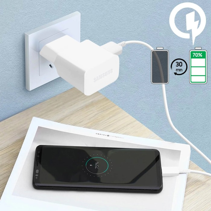 Samsung EP-TA200EWE USB-A 15W wall charger with EP-DR140AWE USB-A - USB-C cable (OOB Bulk - replacement packaging) - white