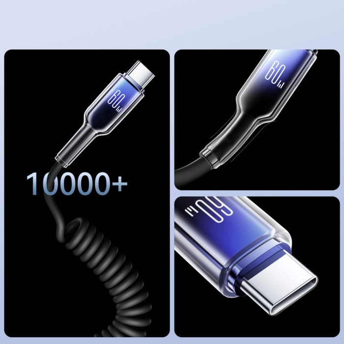 Joyroom S-A43 Crystal-Clear Series 60W USB-C - USB-C spiral cable 1.5m - black