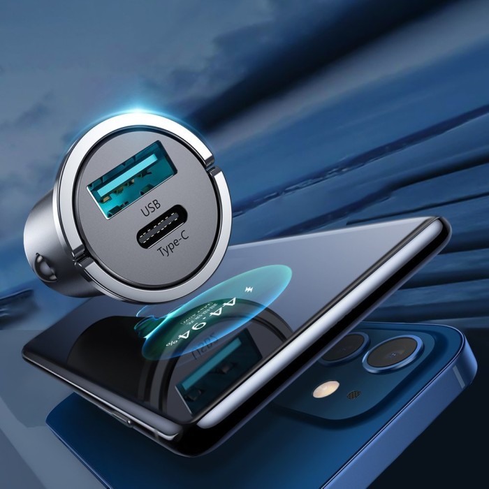 Joyroom Fast Car Charger USB Type C / USB 45W 5A Power Delivery Quick Charge 3.0 AFC SCP Gray (C-A35)