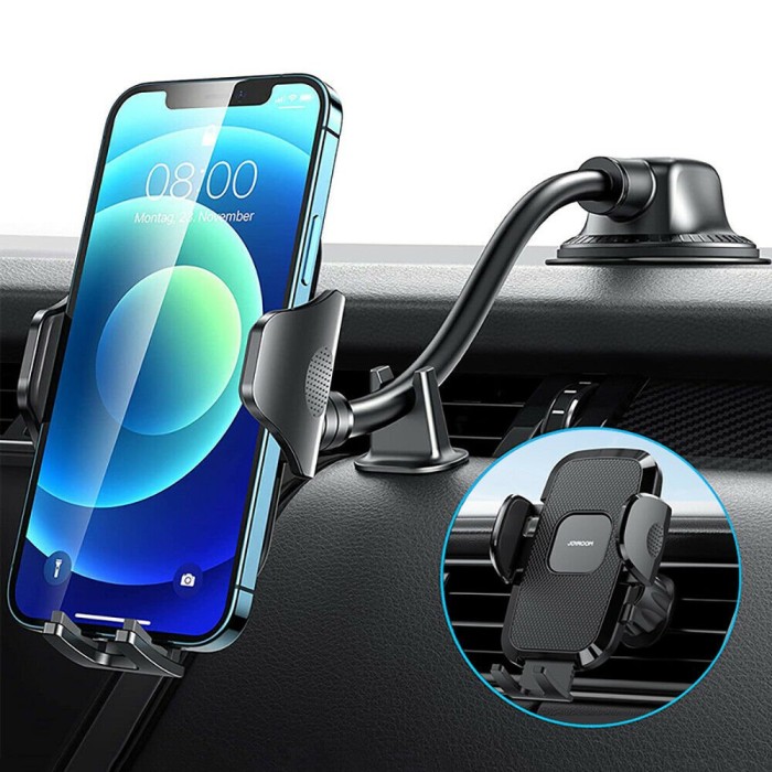 Joyroom car phone holder with flexible arm for dashboard or windshield, black (JR-ZS259)