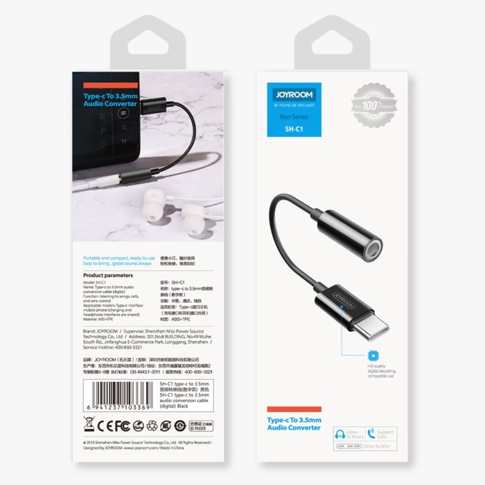 Joyroom SH-C1 headphone mini jack 3.5 mm (female) / USB-C (male) adapter - white