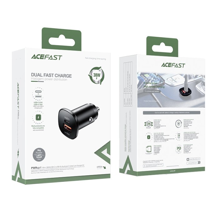 Acefast car charger 38W USB Type C / USB, PPS, Power Delivery, Quick Charge 3.0, AFC, FCP black (B1 black)