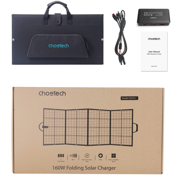Choetech SC010 solar tourist charger, foldable, 160W - black