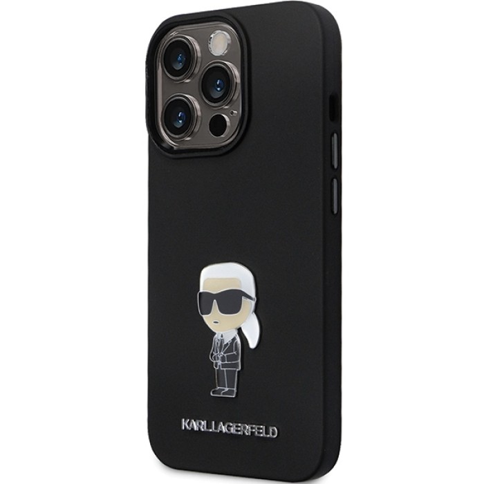 Karl Lagerfeld KLHCP14LSMHKNPK case for iPhone 14 Pro - black Silicone Ikonik Metal Pin