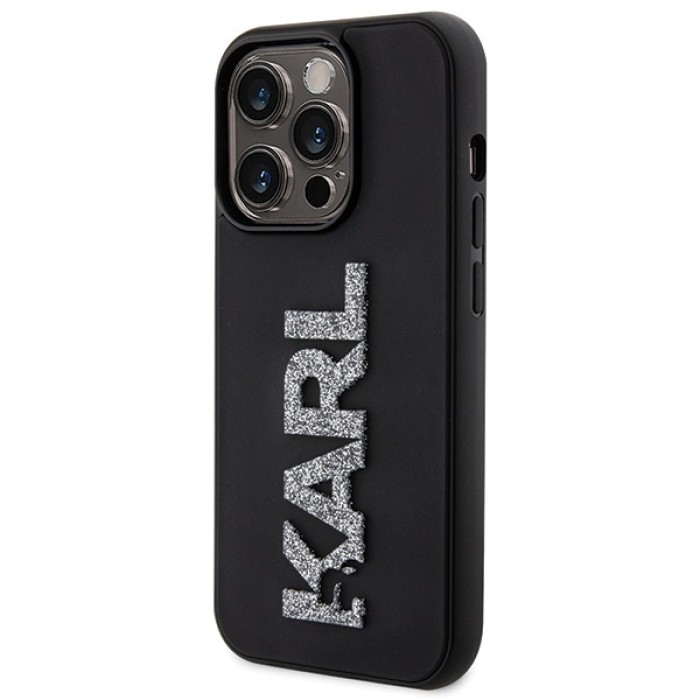 Karl Lagerfeld 3D Rubber Glitter Logo case for iPhone 15 Pro Max - black