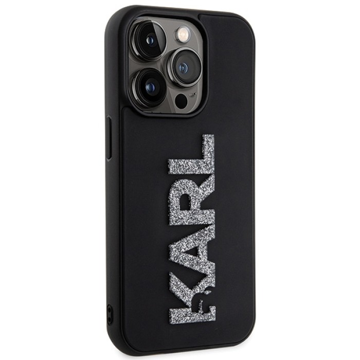 Karl Lagerfeld 3D Rubber Glitter Logo case for iPhone 15 Pro Max - black