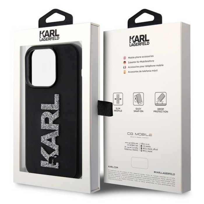 Karl Lagerfeld 3D Rubber Glitter Logo case for iPhone 15 Pro Max - black