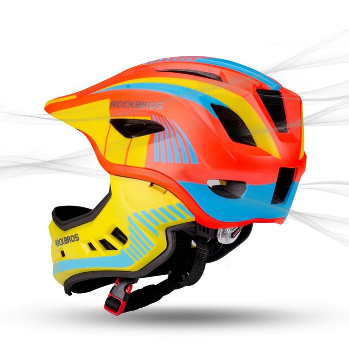 Rockbros TT-32SOYB-S children&amp;#39;s bicycle helmet with detachable chinbar, size S - yellow-orange