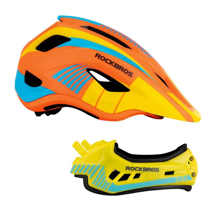 Rockbros TT-32SOYB-S children&amp;#39;s bicycle helmet with detachable chinbar, size S - yellow-orange