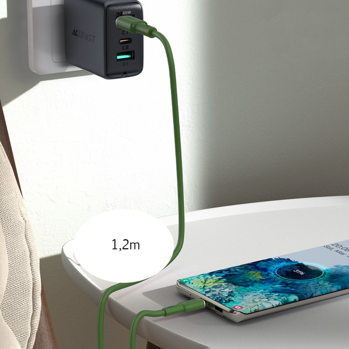 Acefast C2-03-CC USB-C - USB-C PD QC cable 60W 3A 480Mb/s 1.2m - green