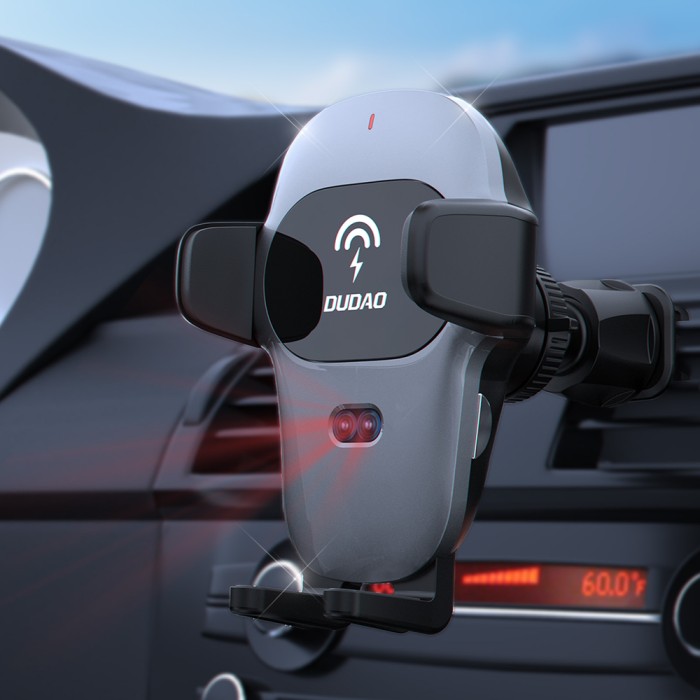 Dudao Automatic Car Holder with Built-in Qi 15W Wireless Charger Gray (F20xs)