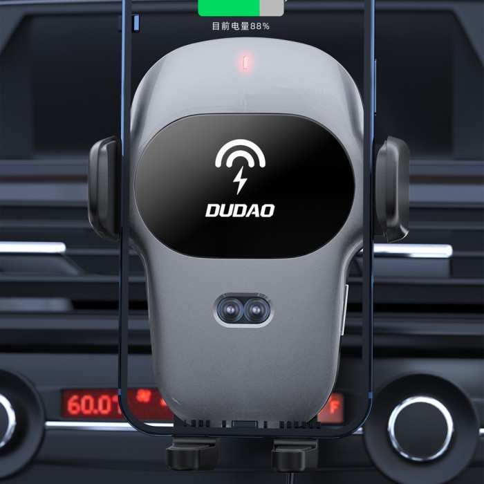 Dudao Automatic Car Holder with Built-in Qi 15W Wireless Charger Gray (F20xs)