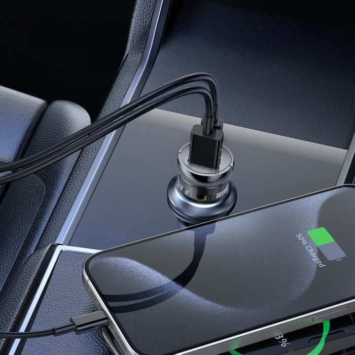 Wozinsky 65W Car Charger USB-C PD 65W / USB-A 45W QC 3.0 - Black