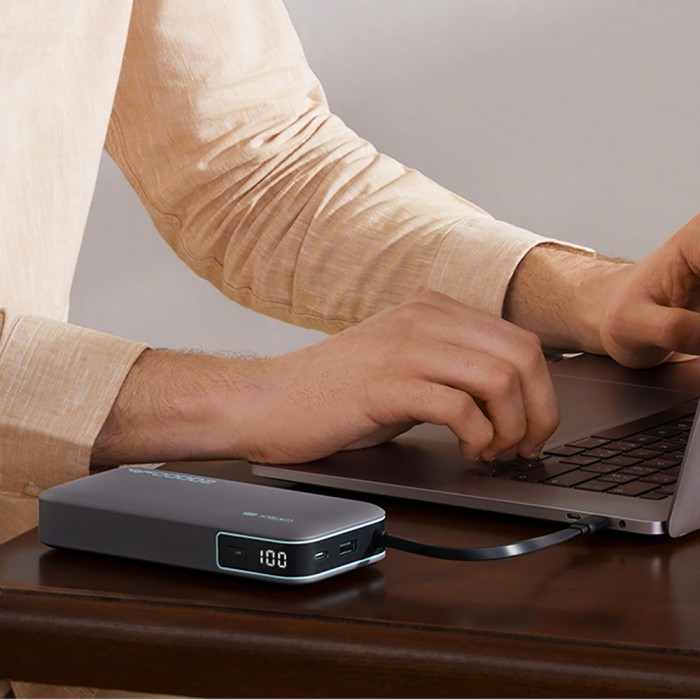 Cuktech CUKP200NGLDG 45W 20000mAh Powerbank with Built-in USB-C Cable - Gray