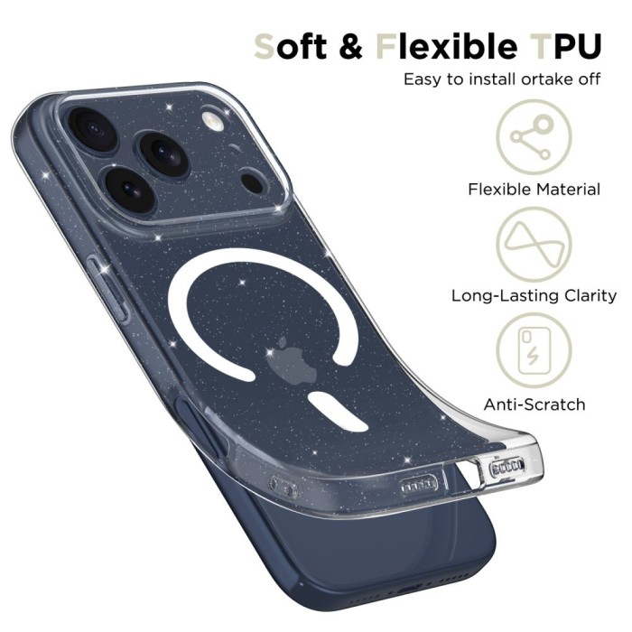 Tech-Protect FlexAir MagSafe Case for iPhone 17 Pro - Clear Glitter