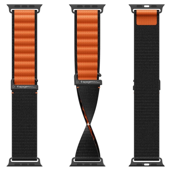 Spigen WBF1 Strap for Apple Watch 44 / 45 / 46 / 49 mm - Black and Orange