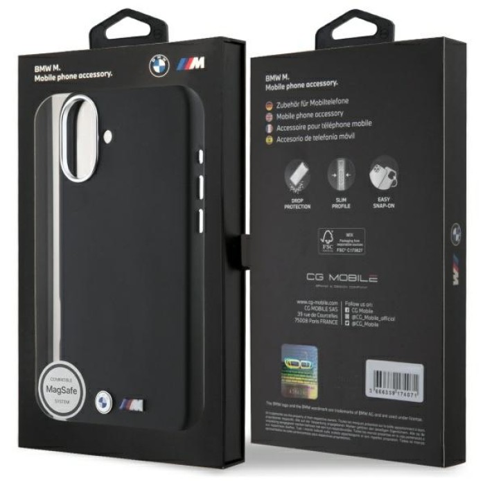 BMW M Smooth Full Wrapped Metal MagSafe Case for iPhone 16 Plus - Black