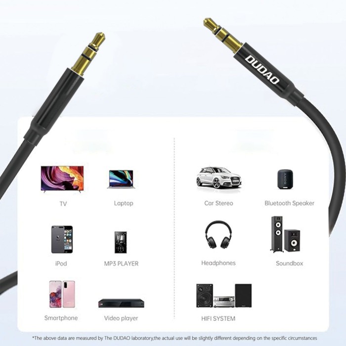 Dudao L12S AUX cable mini jack 3.5mm 1m 3-pole stereo - black