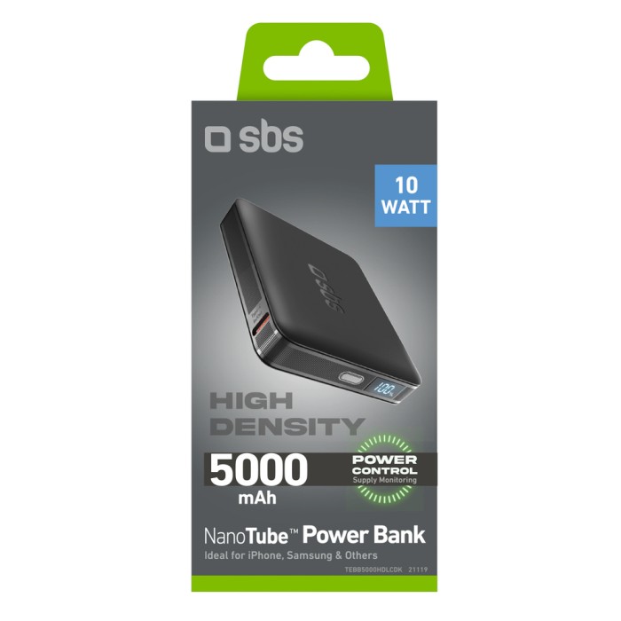 SBS HD 10W 5000mAh USB-C Power Bank with LCD Display - Black