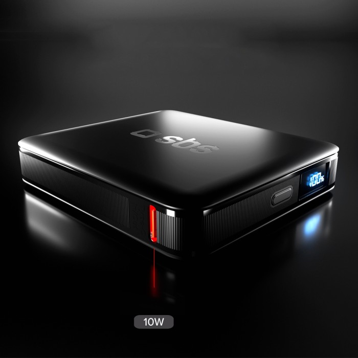 SBS HD 10W 5000mAh USB-C Power Bank with LCD Display - Black