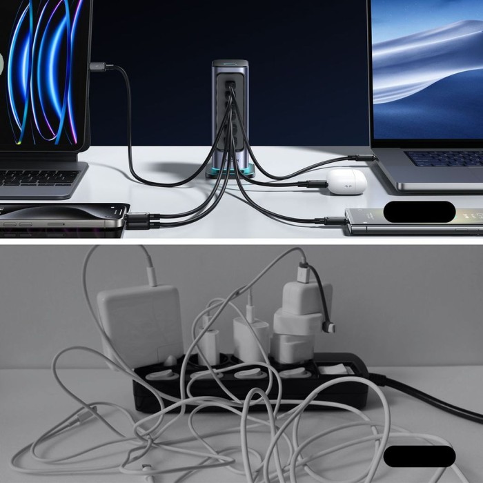 Joyroom JR-TCM02 GaN 65W charger charging station 4xUSB-C 2xUSB-A UK plug - gray