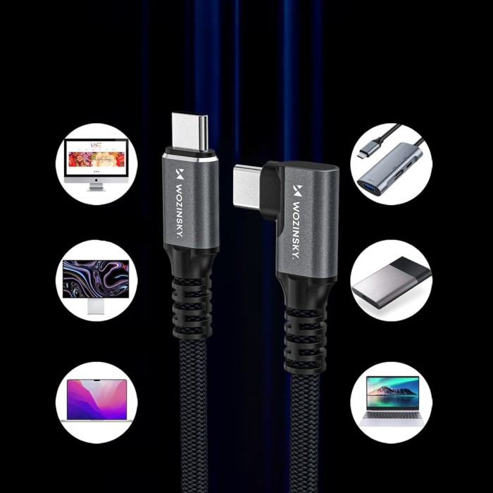 Wozinsky WPS3-UY41S USB-C USB4 40Gb/s 240W 1m 4K Angled Cable - Black