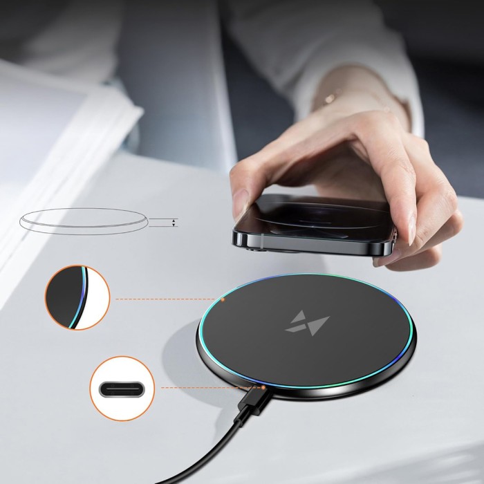 Wozinsky WLI-01Y 15W Qi Inductive Charger with USB-C Cable - Black