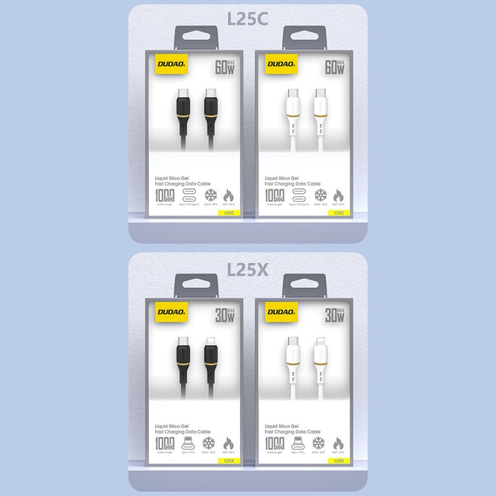 Dudao L25C USB-C - USB-C Silicone Cable 60W 1m - White