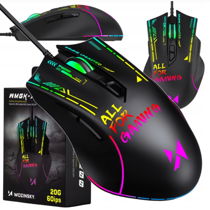 Wozinsky WMGK-7200 Wired Optical Gaming Mouse 7200 DPI - Black