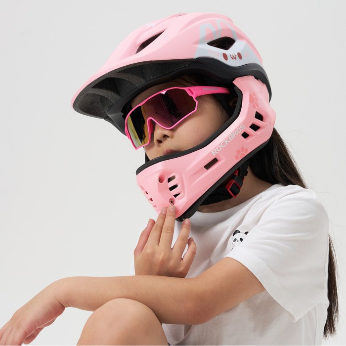 Rockbros TT-32002 Rabbit Children&amp;#39;s Bike Helmet with Detachable Chin Size M (54-58) - Pink