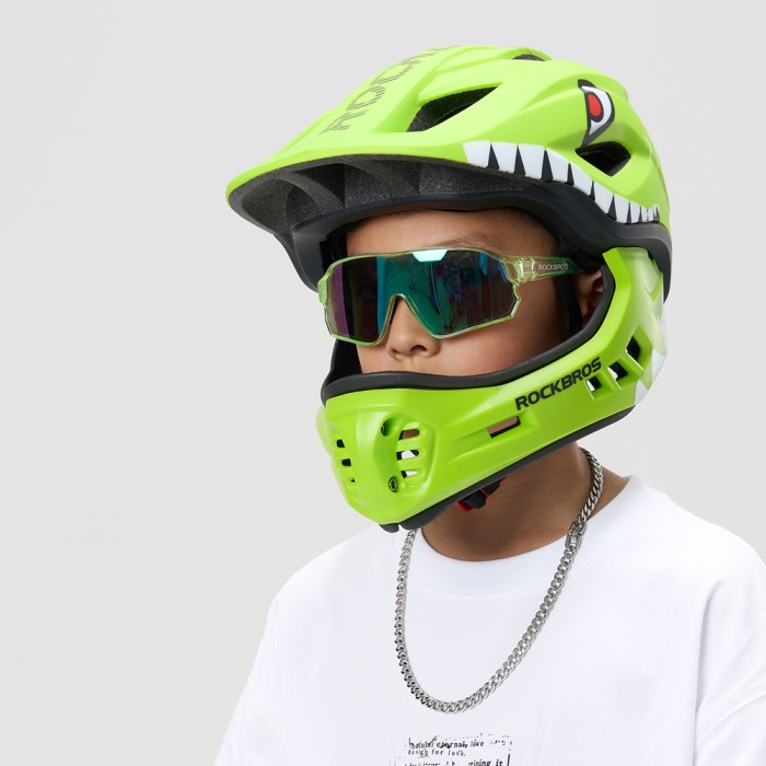 Rockbros TT-32004 Shark Children&amp;#39;s Bike Helmet with Detachable Jaw Size M (54-58) - Green