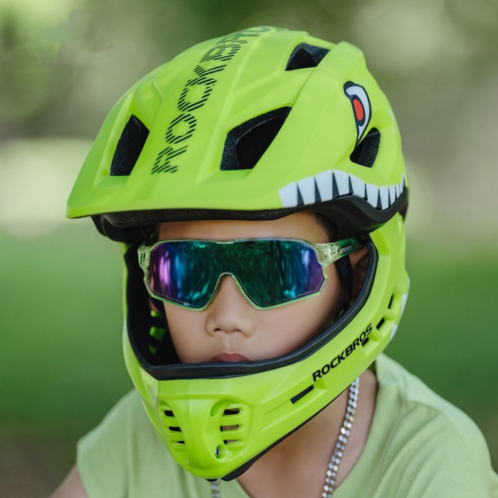 Rockbros TT-32004 Shark Children&amp;#39;s Bike Helmet with Detachable Jaw Size M (54-58) - Green