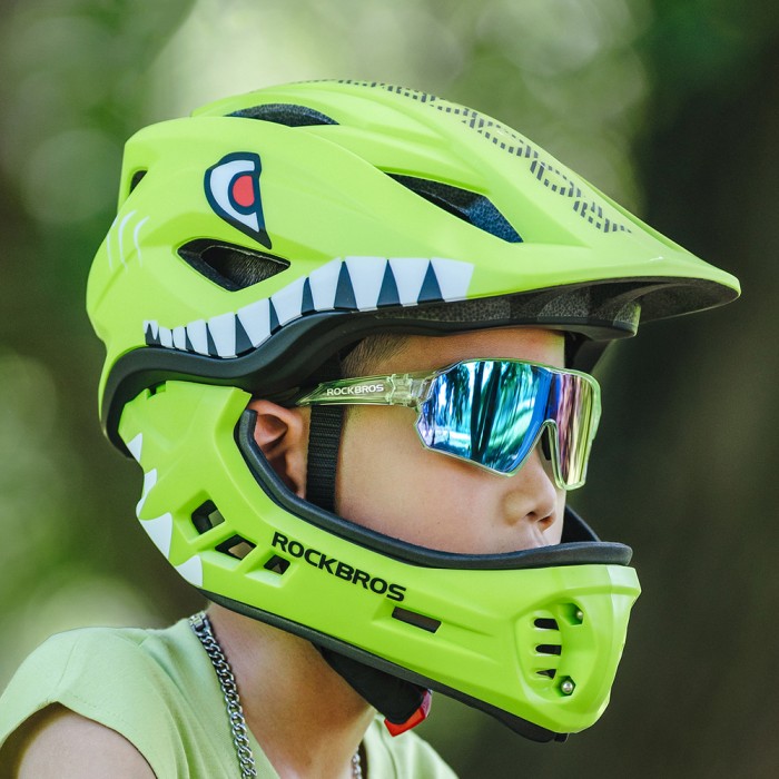 Rockbros TT-32004 Shark Children&amp;#39;s Bike Helmet with Detachable Jaw Size M (54-58) - Green