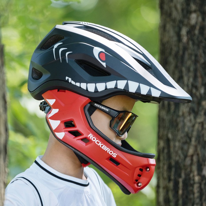 Rockbros TT-32006 Shark Children&amp;#39;s Bike Helmet with Detachable Jaw Size S (48-52) - Black