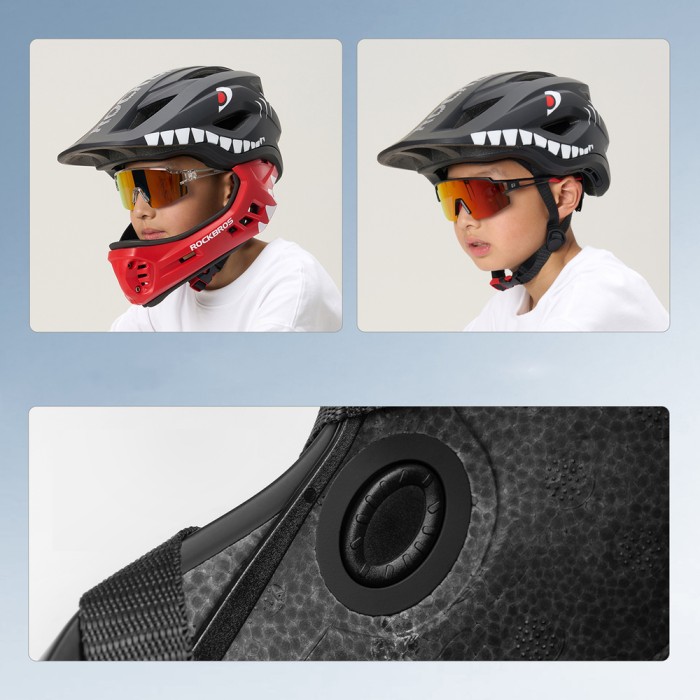 Rockbros TT-32006 Shark Children&amp;#39;s Bike Helmet with Detachable Jaw Size S (48-52) - Black