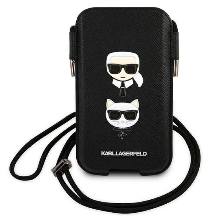 Karl Lagerfeld Saffiano Ikonik Karl&amp;amp;Choupette Head 6.1&amp;#39;&amp;#39; Handbag - Black
